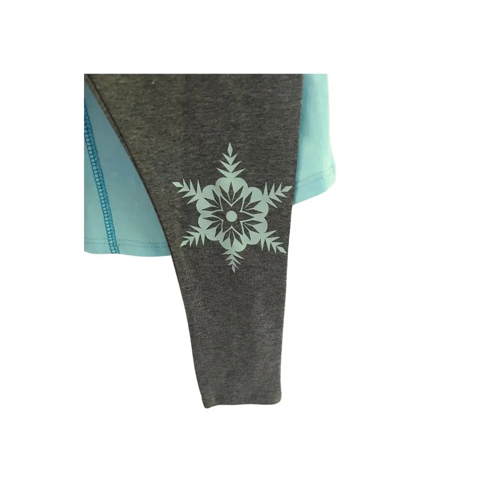 Frozen Girls 2-Piece Legging Set Size 6X Blue Shirt Grey Leggings Snowflakes - Picture 3 of 7
